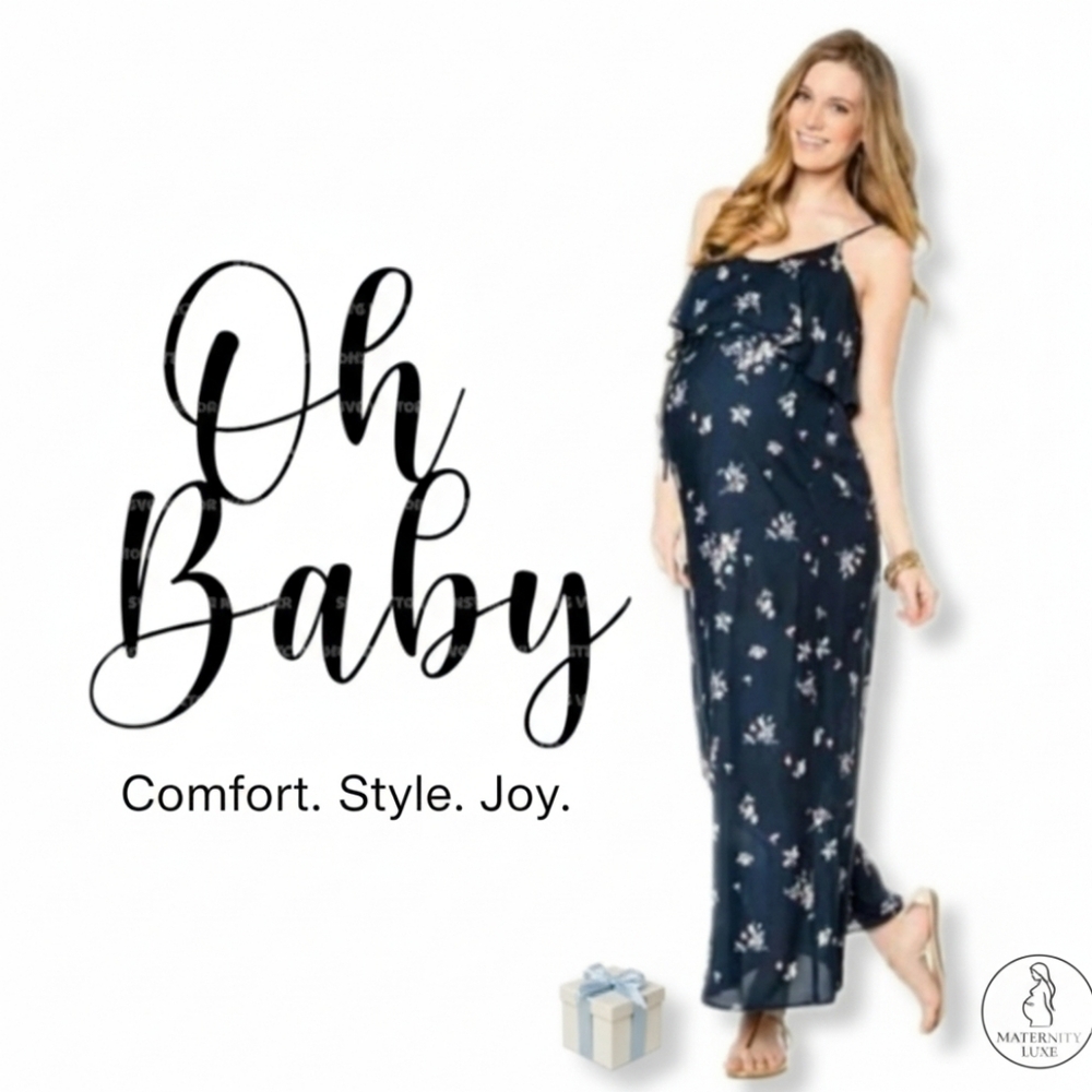 Oh Baby by Motherhood Maternity Maxi Blue Floral Spaghetti Strap Dress